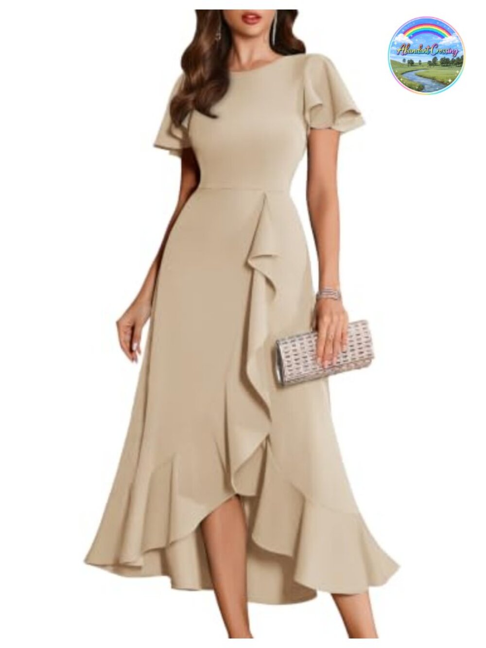BeryLove Women's Flutter Sleeve Wedding Guest Cocktail Long Dress